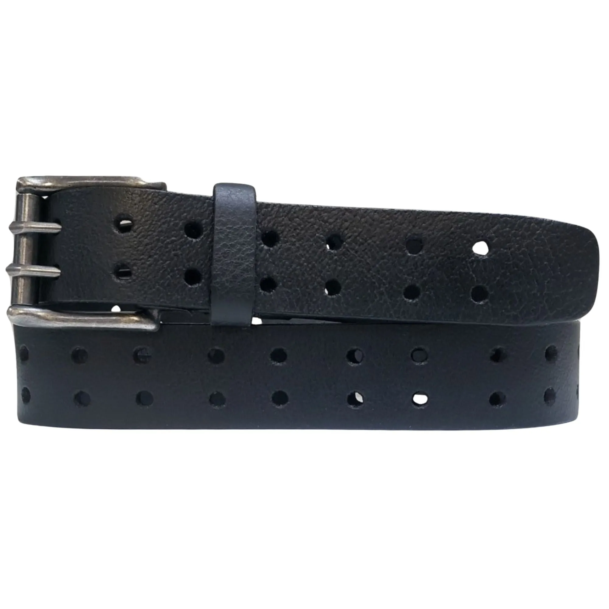 Black Double Hole Full Grain Leather Belt