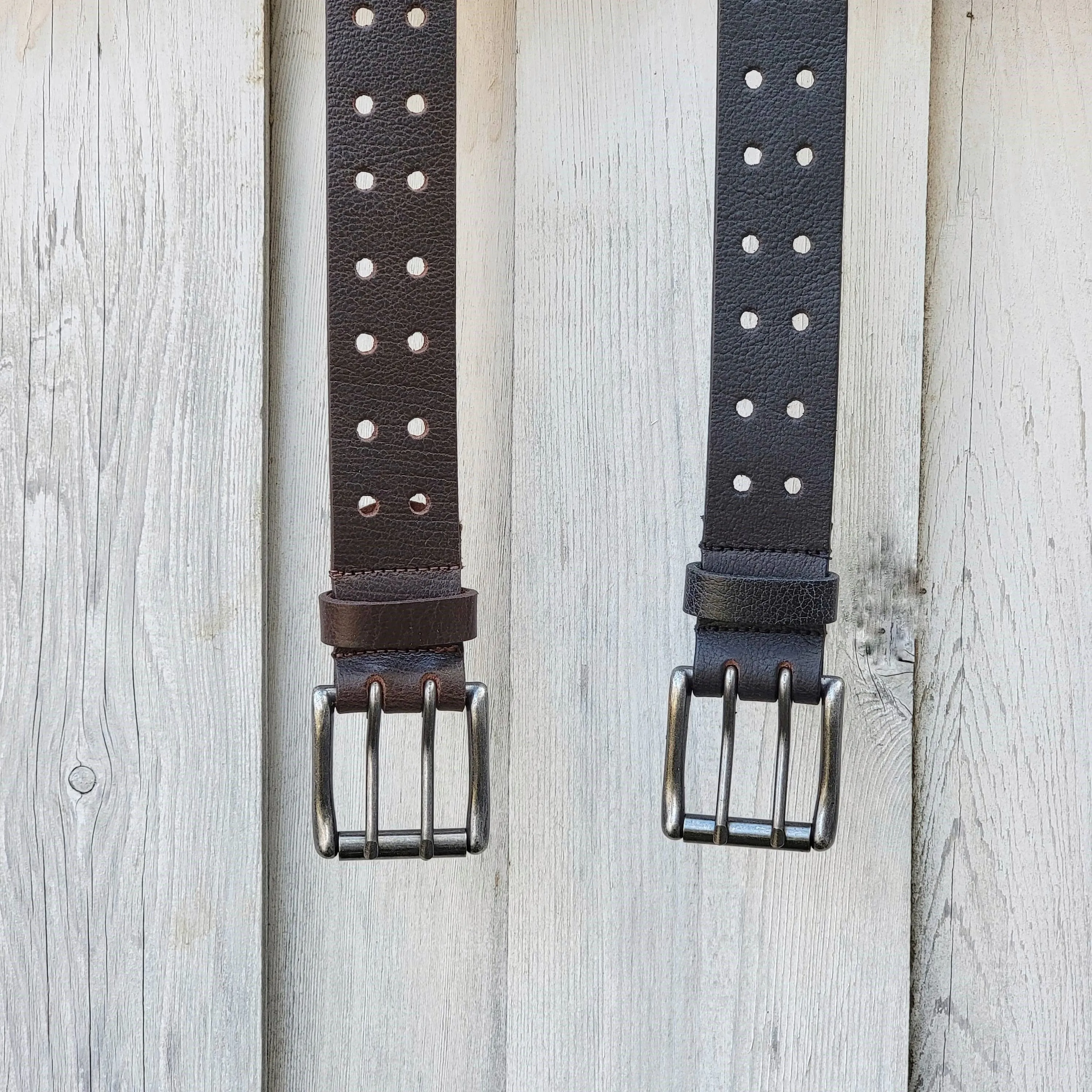 Brown Double Hole Full Grain Leather Belt