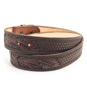 Brown Stamped & Carved Western Leather Belt Straps
