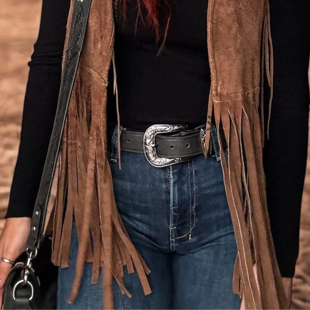 Cassidy - Western Black Hand-tooled Full-Grain Leather Belt