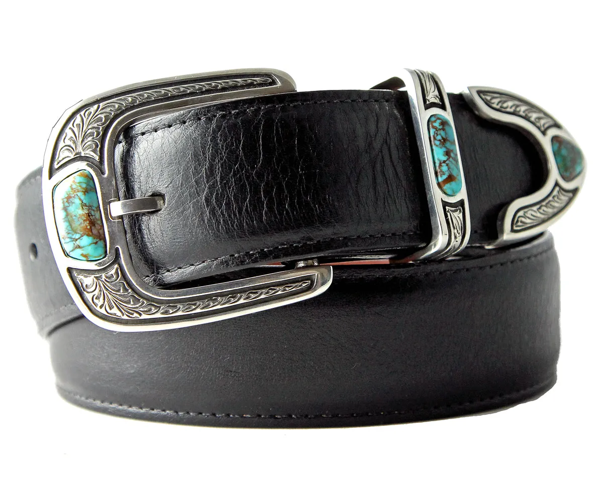 Chacon Penasco Engraved w/ Turquoise Buckle Set 1.5 3 pc