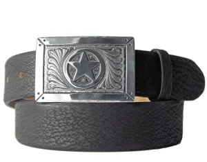 Chacon Texas Star Feather Engraved One Piece Buckle 1.5