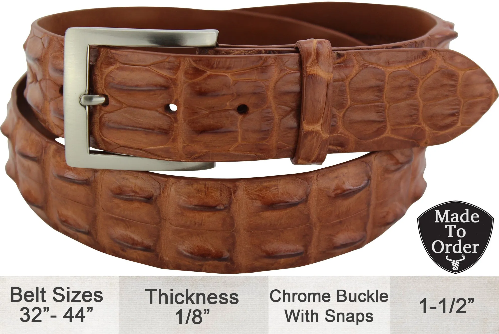 Cognac Australian Saltwater Hornback Crocodile Designer Full Grain Leather Belt **Made To Order Allow 5 To 6 Weeks To Ship