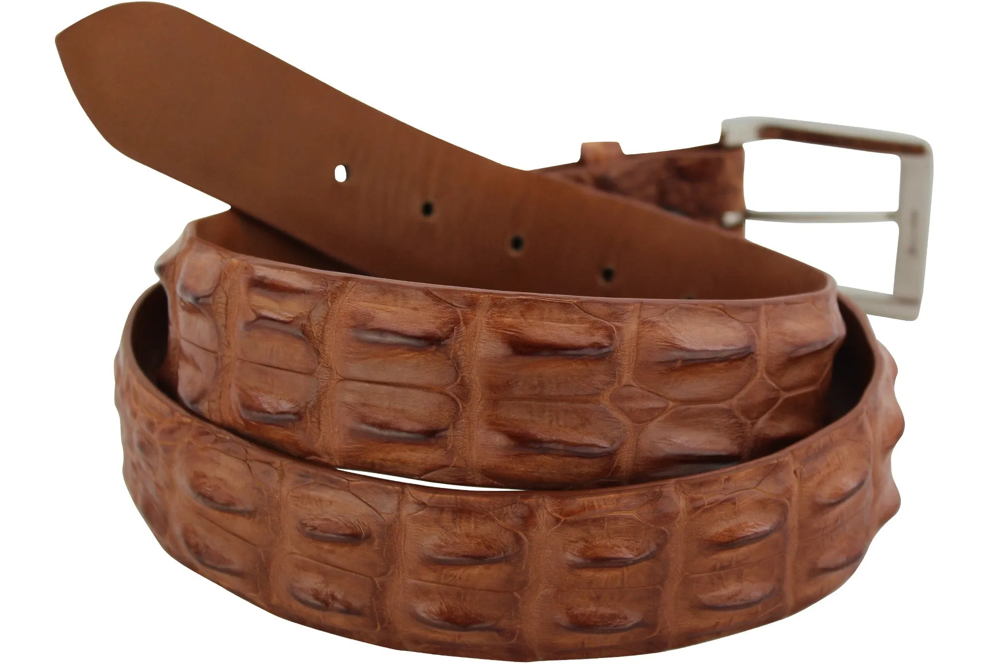 Cognac Australian Saltwater Hornback Crocodile Designer Full Grain Leather Belt **Made To Order Allow 5 To 6 Weeks To Ship