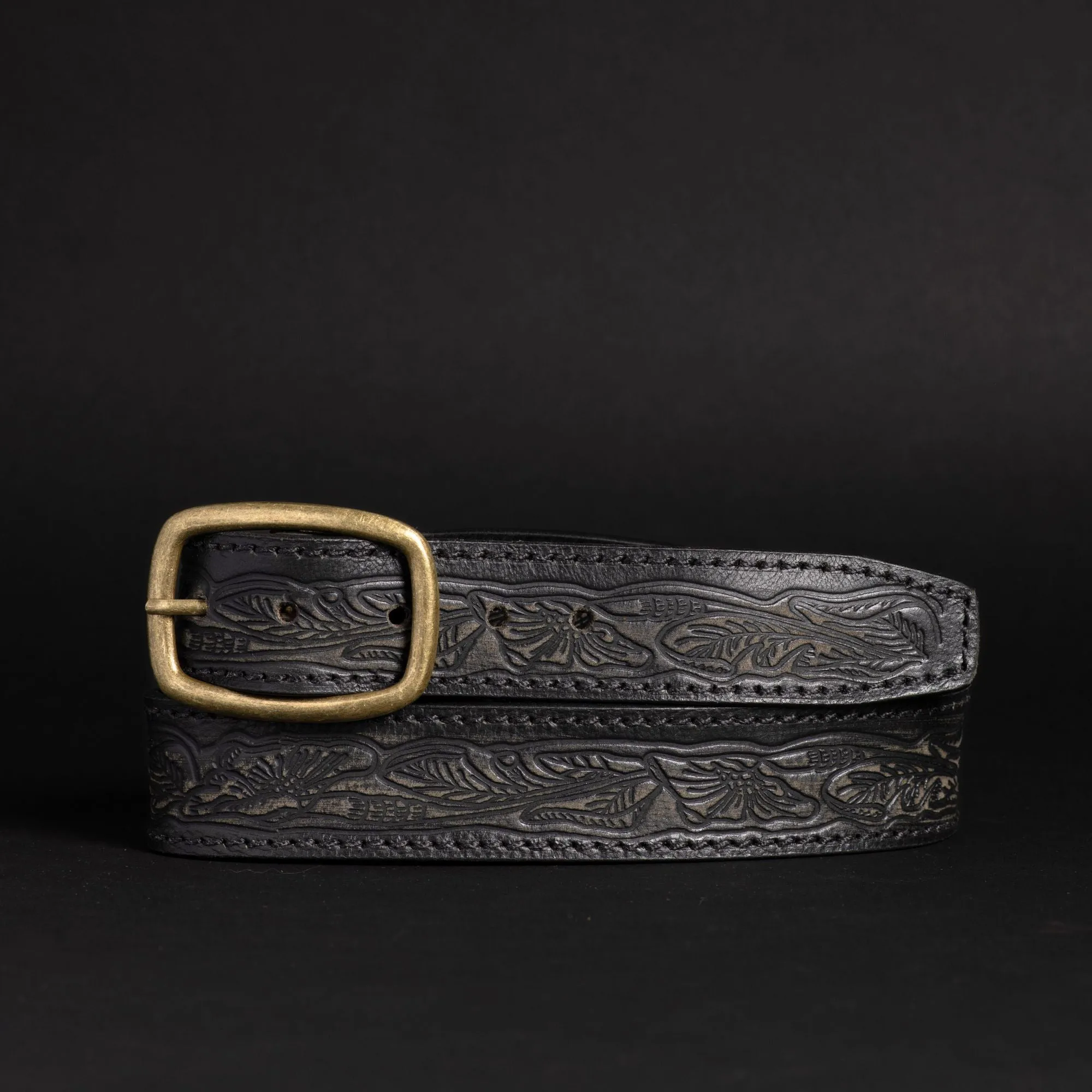 Dakota - Black Western Leather Belt with Gold Buckle - Made in Canada