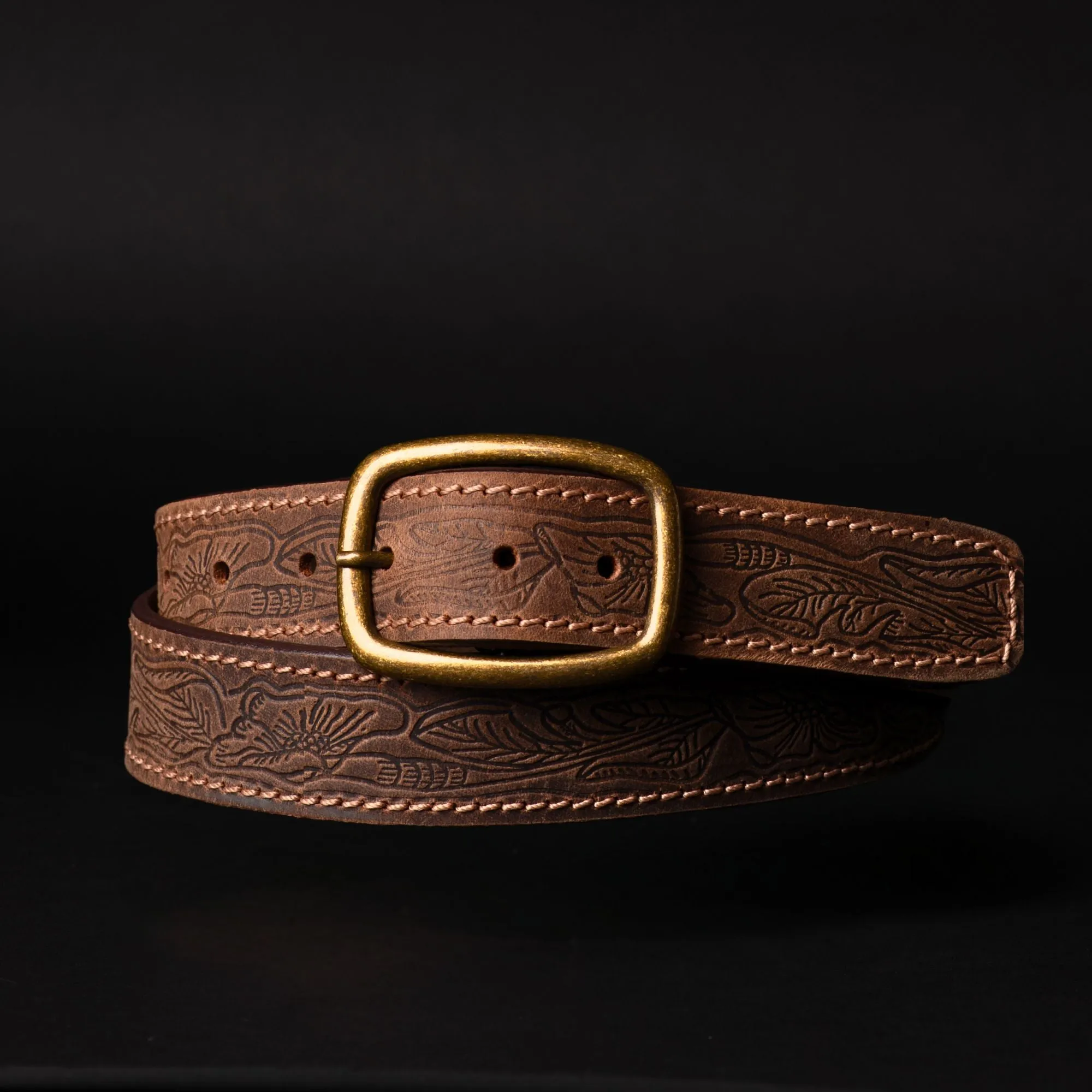 Dakota - Black Western Leather Belt with Gold Buckle - Made in Canada