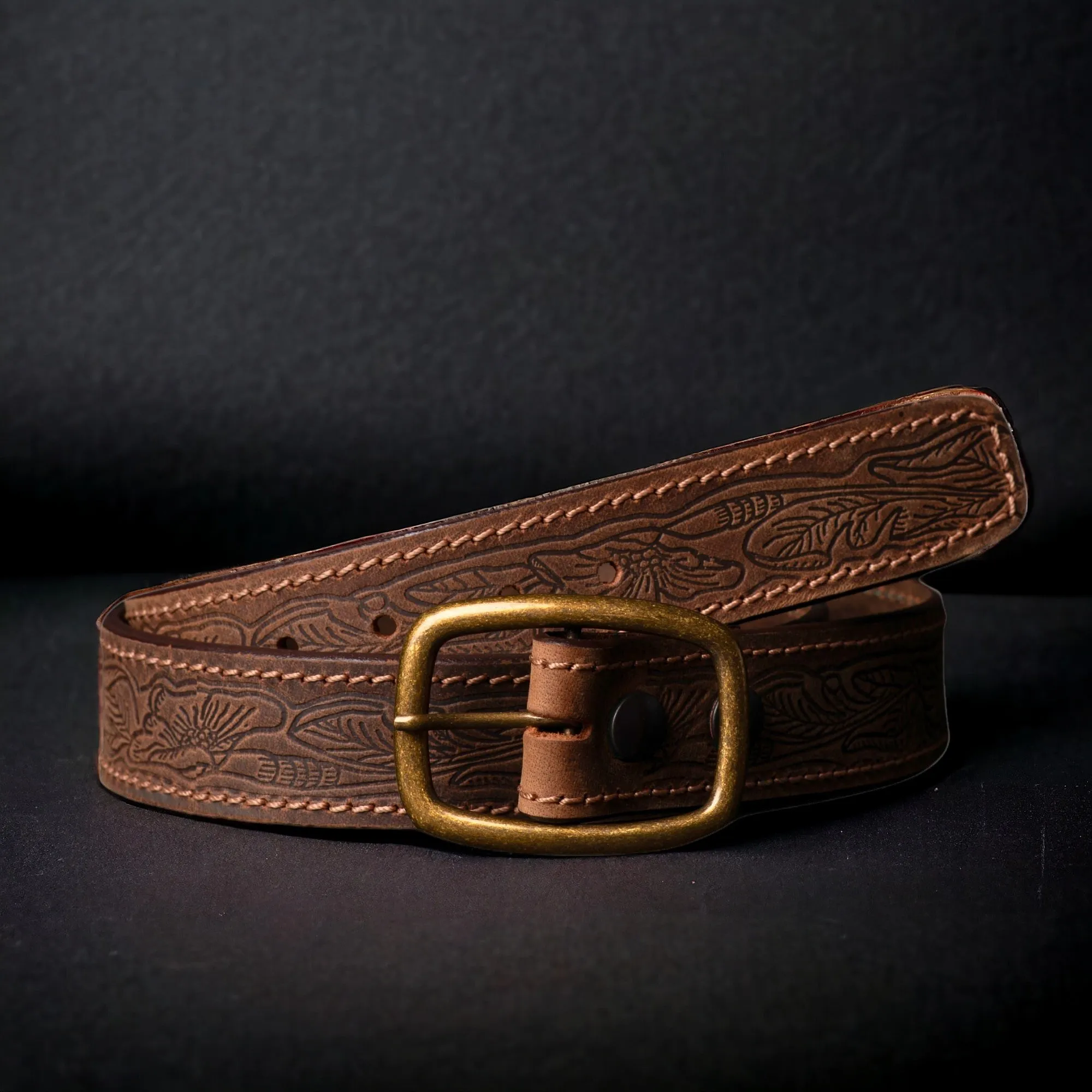 Dakota - Black Western Leather Belt with Gold Buckle - Made in Canada