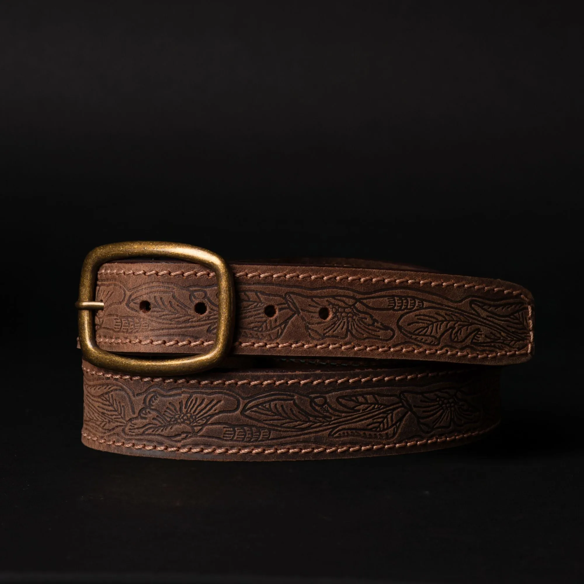 Dakota - Black Western Leather Belt with Gold Buckle - Made in Canada