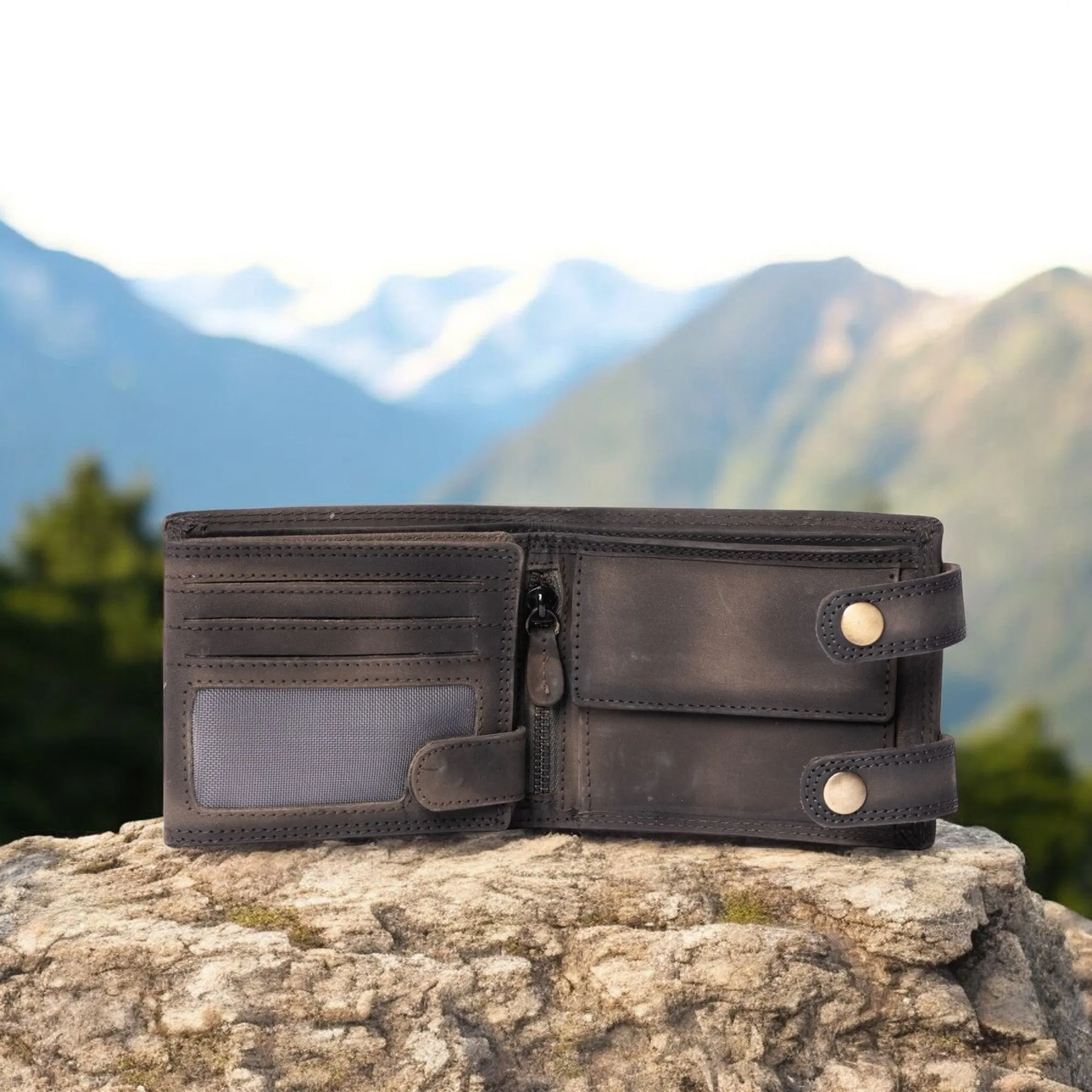 Eagle's Crest Wallet - Black Full Grain Distressed Leather Wallet