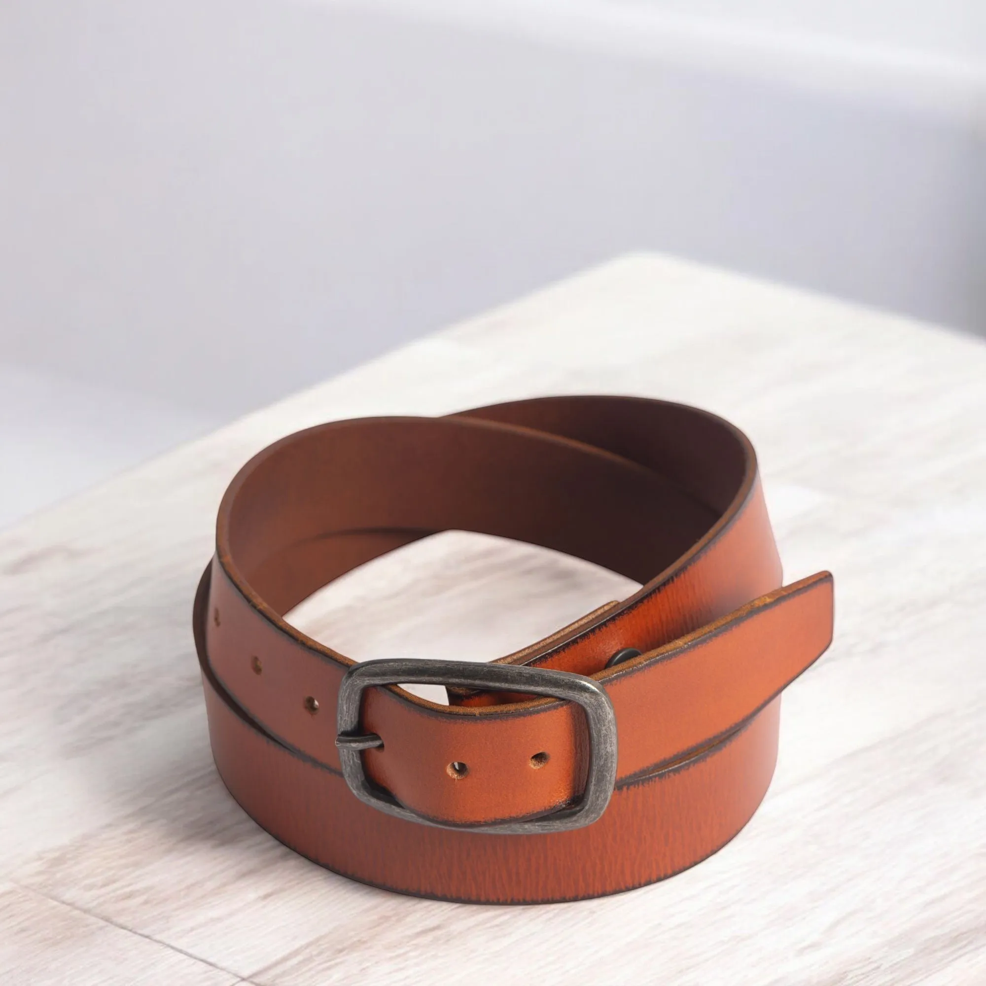 Ember - Tan Leather Dress Belt with a Rustic Silver Buckle - Made in Canada