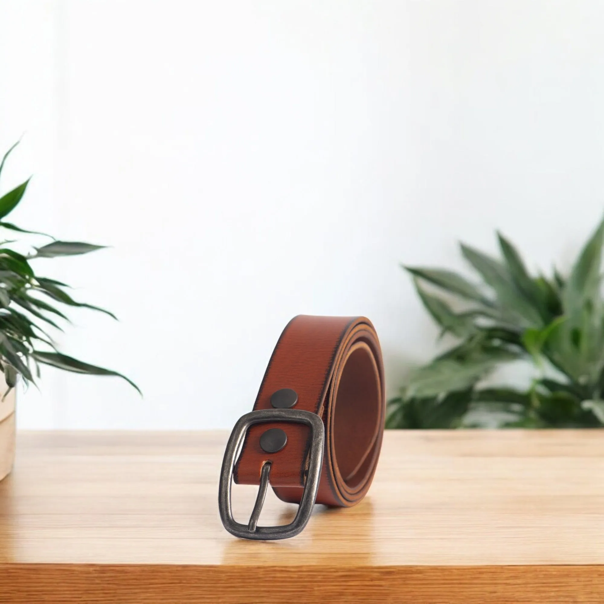 Ember - Tan Leather Dress Belt with a Rustic Silver Buckle - Made in Canada