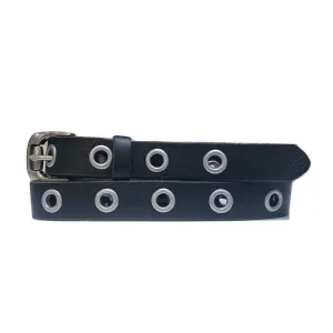 Exene - Slim Black Leather Belt with Single Grommets - Made in Canada