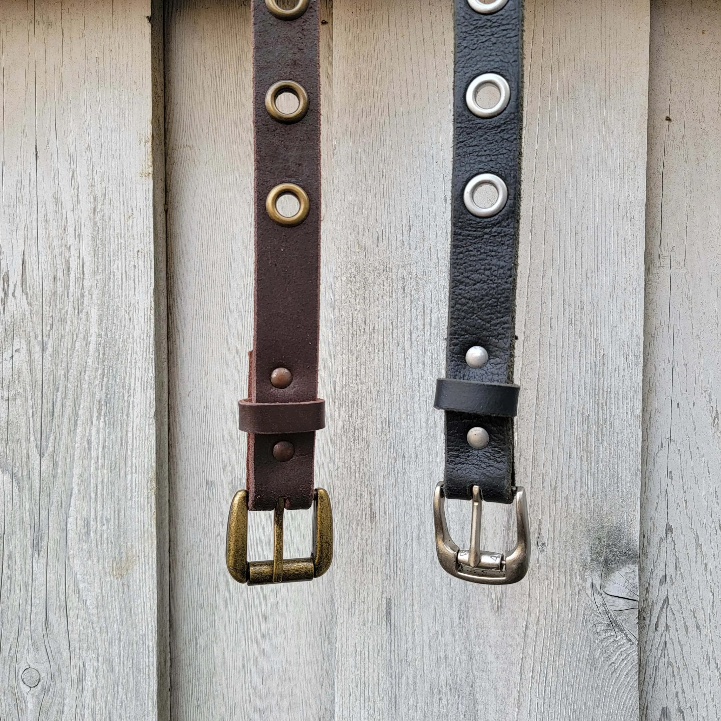 Exene - Slim Black Leather Belt with Single Grommets - Made in Canada