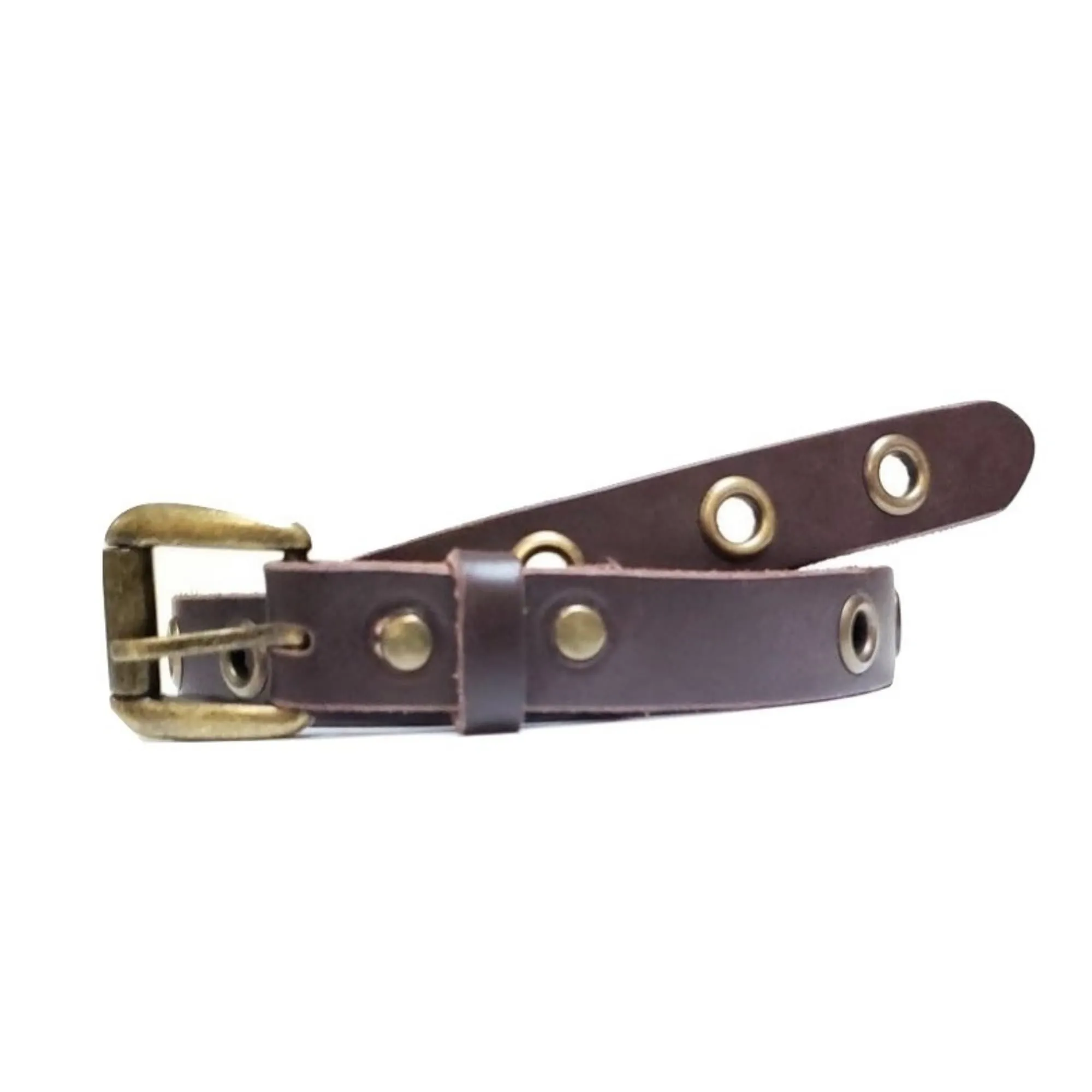 Exene - Slim Brown Leather Belt with Single Grommets - Made in Canada