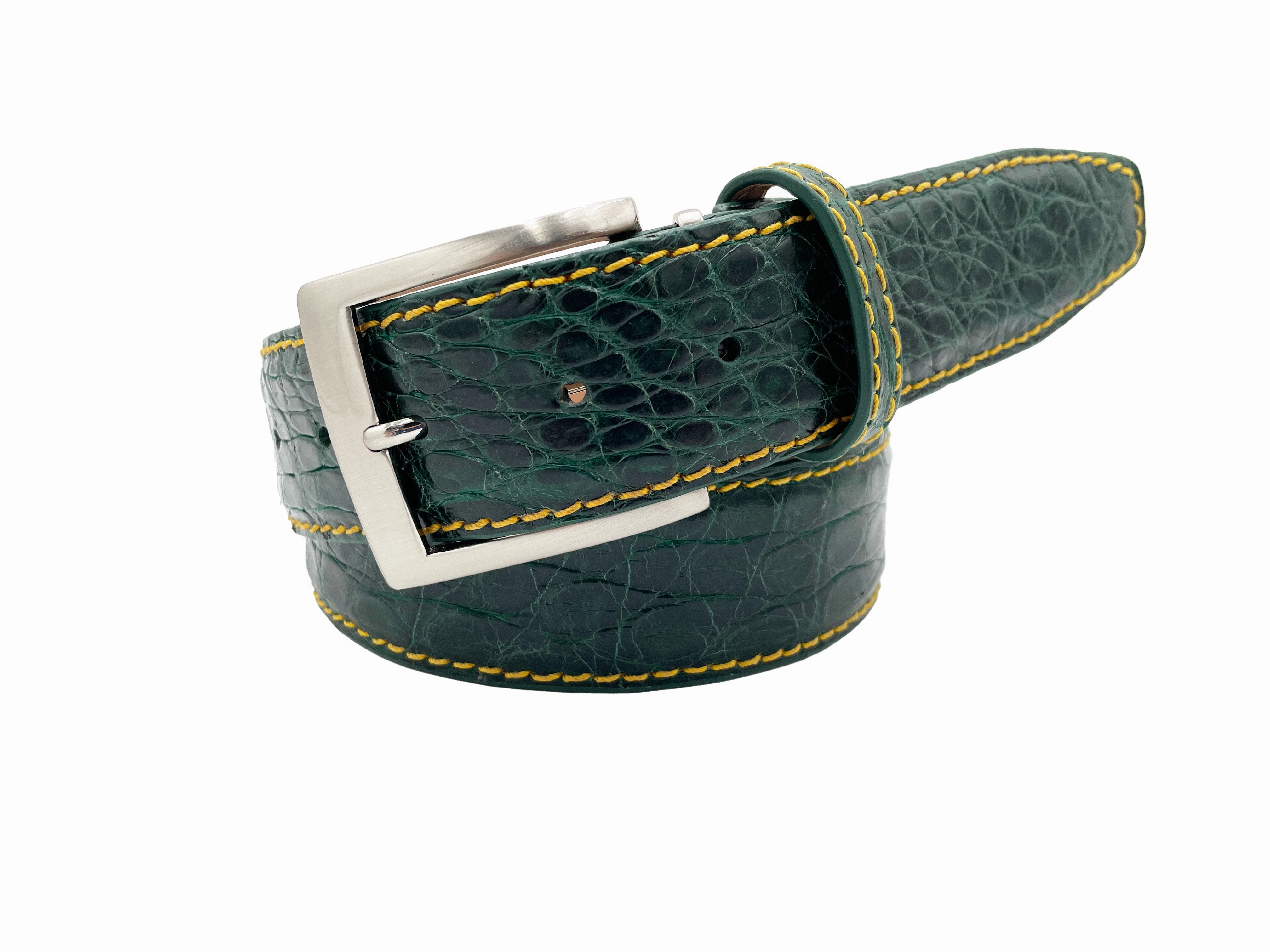 Genuine Caiman Crocodile Belt - Green