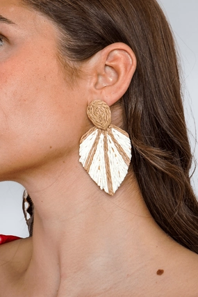 Khaki Raffia Braided Leaf Earrings