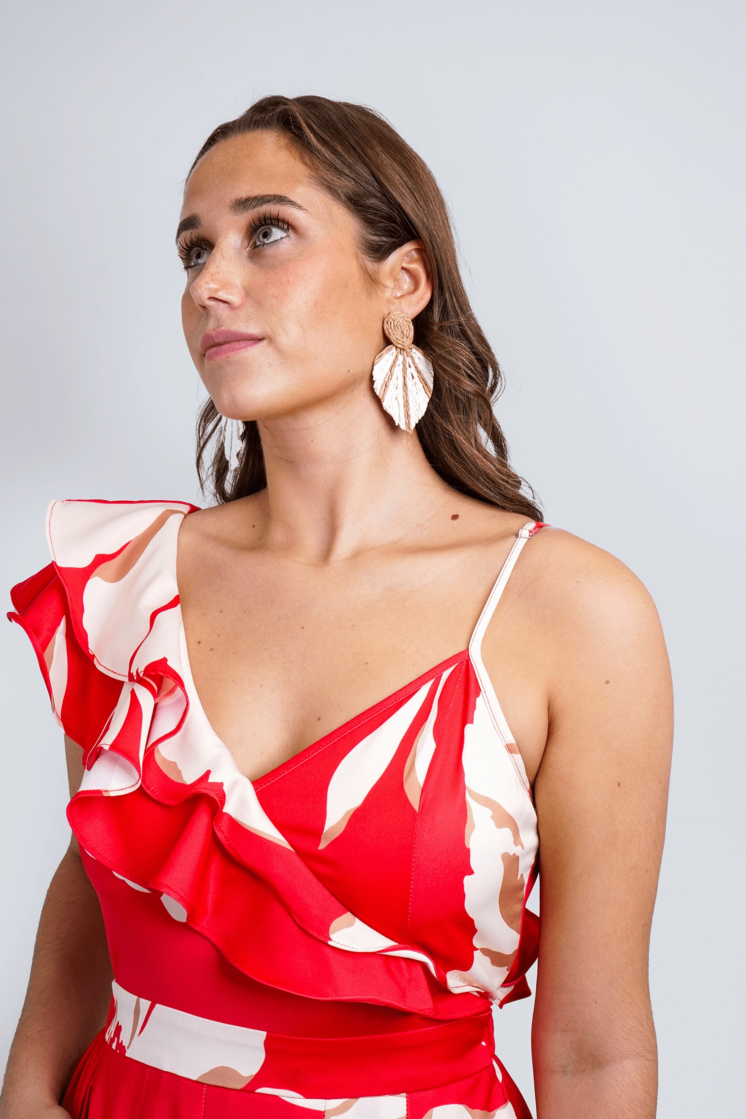 Khaki Raffia Braided Leaf Earrings