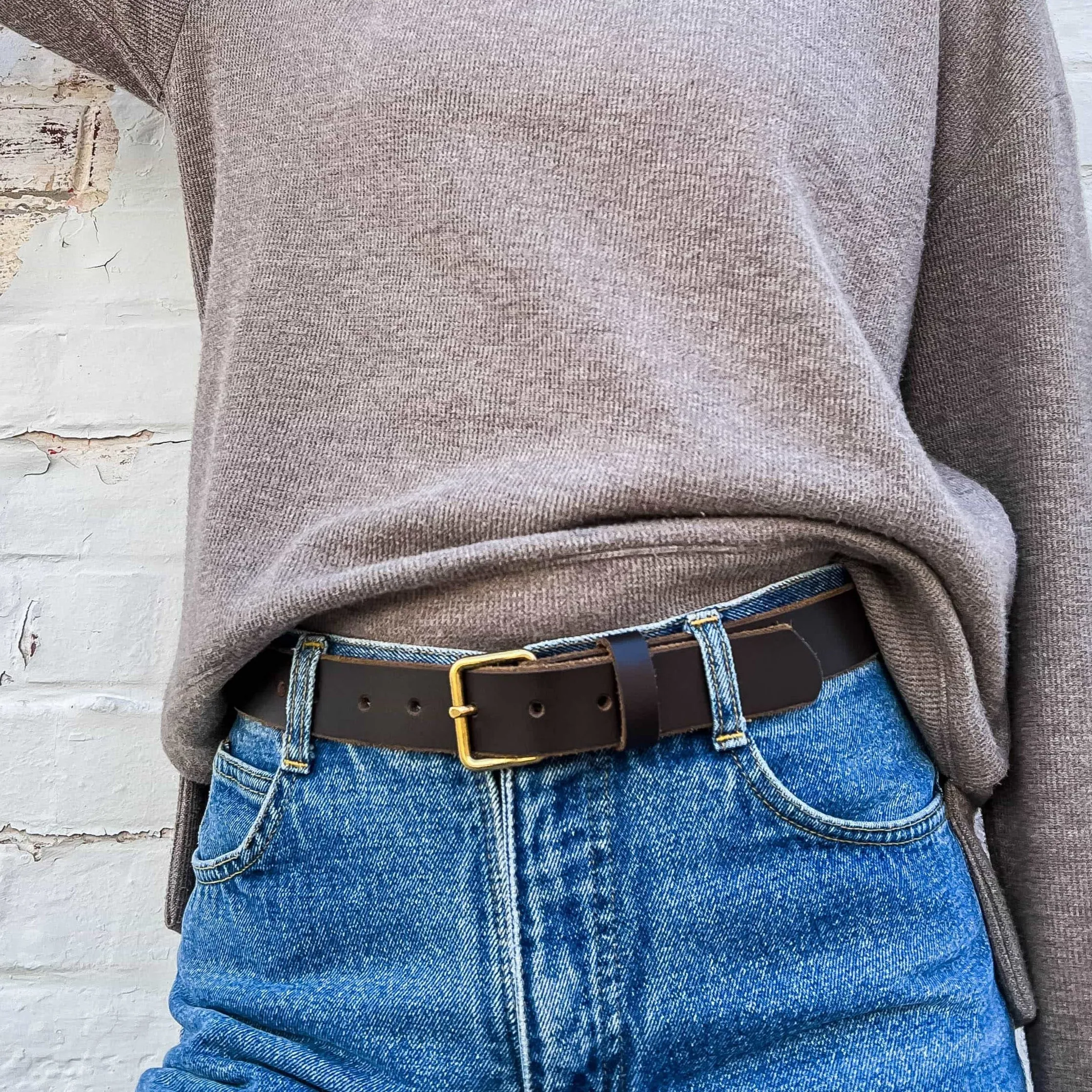 Kyomi- Cognac 100% Premium Leather Belt- Made in Canada