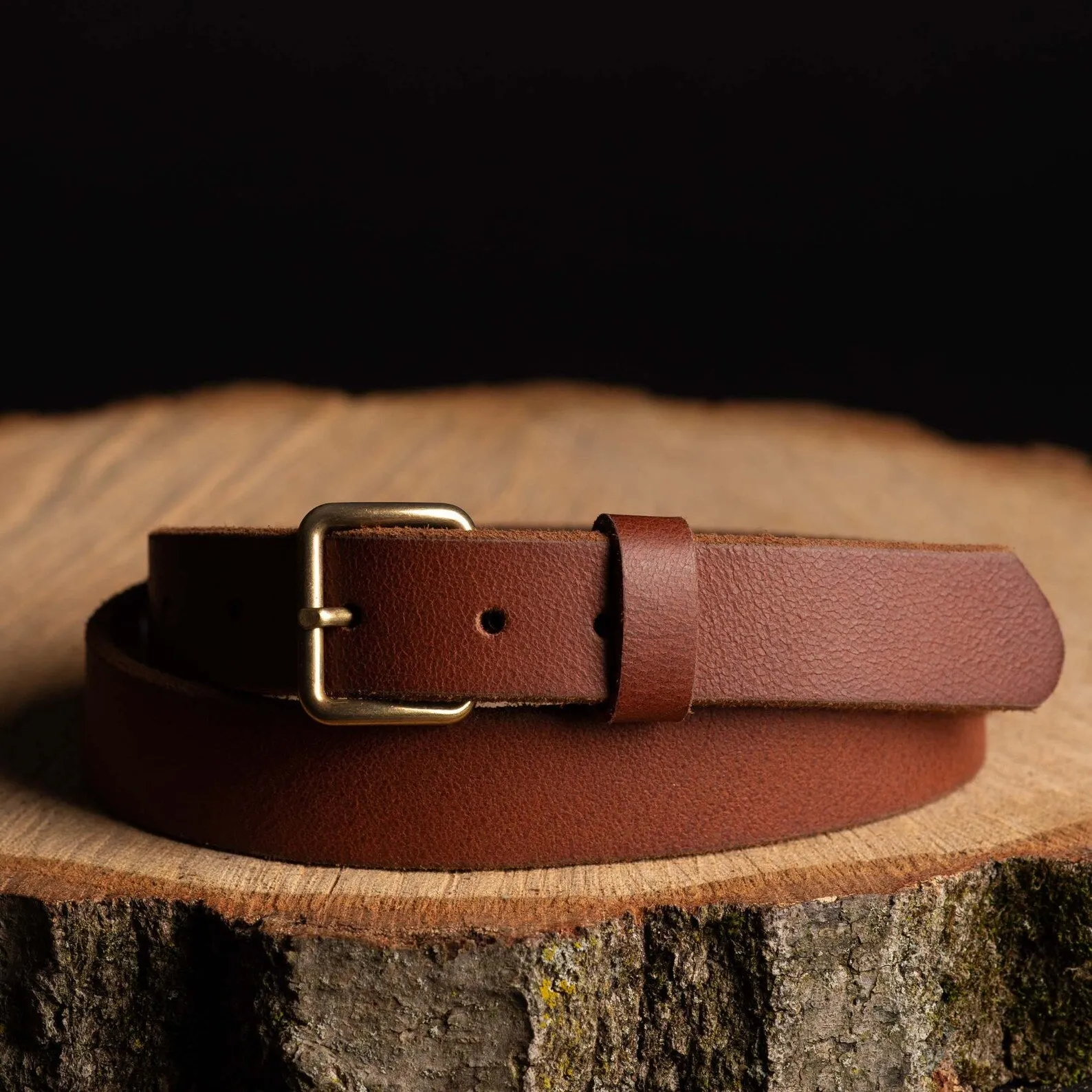 Kyomi- Cognac 100% Premium Leather Belt- Made in Canada