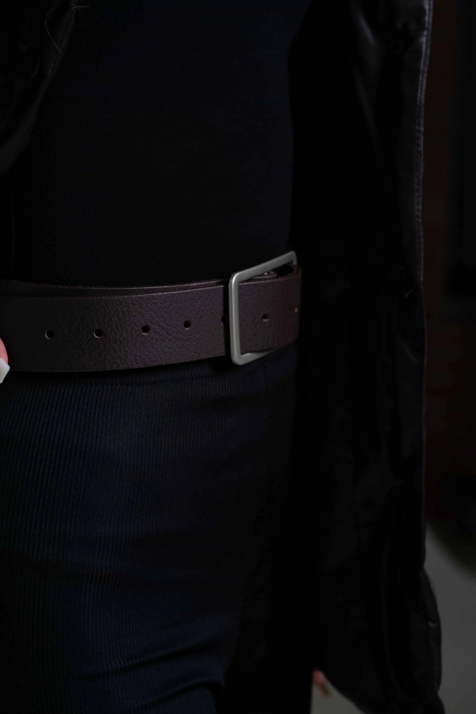 Lucille - Black Leather Dress Belt with Rectangle Buckle - Made in Canada