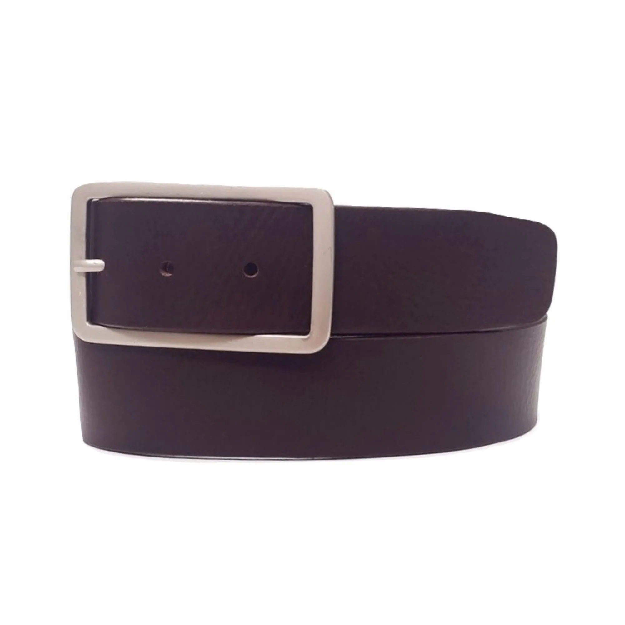 Lucille - Cognac Leather Dress Belt with Rectangle Buckle - Made in Canada