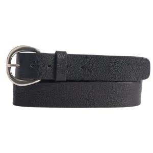 Luna - Black Bison Leather Dress Belt with Silver Crescent Buckle - Made in Canada