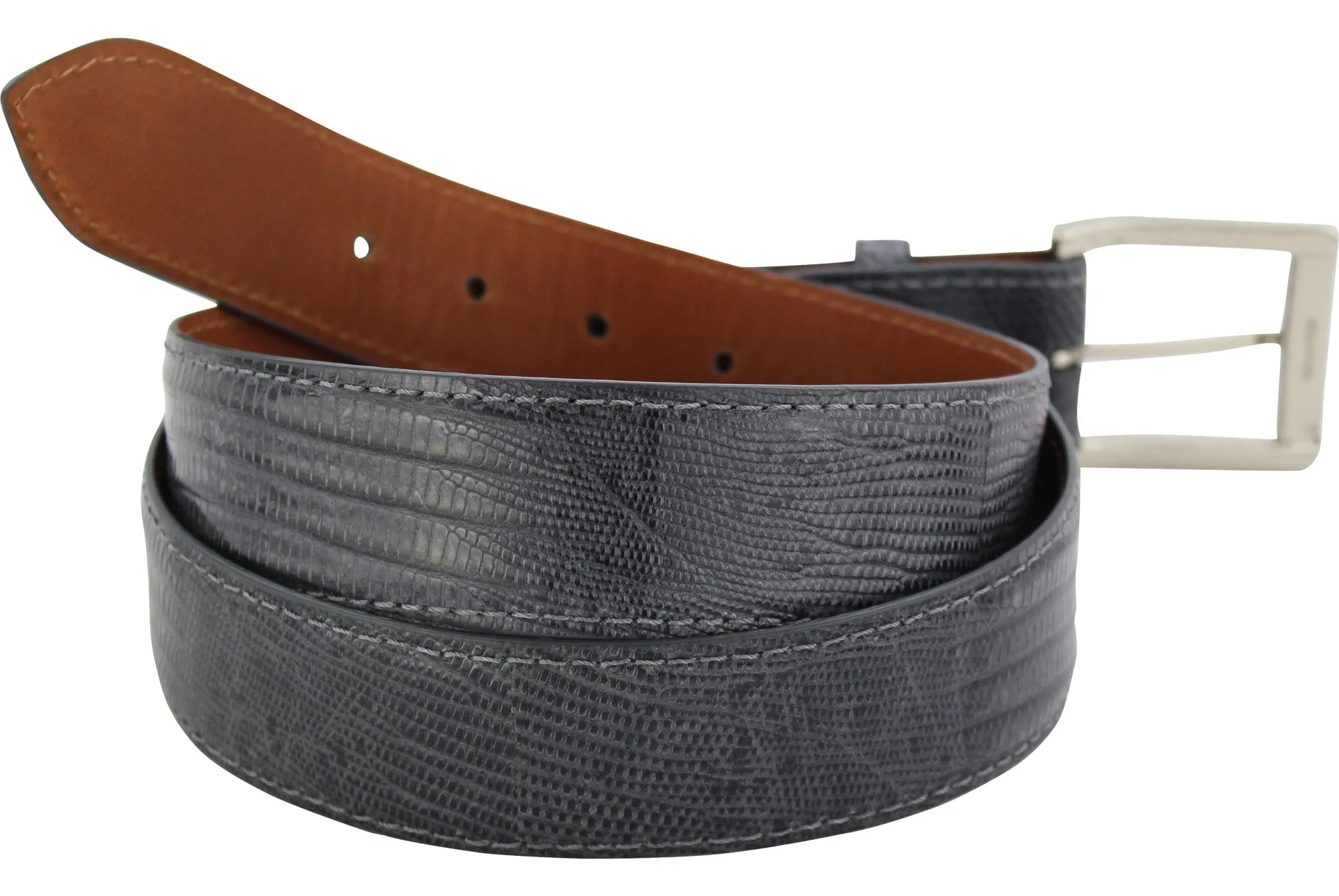 Men's Gray Lizard Skin Designer Full Grain Leather Belt **Made To Order Allow 5 To 6 Weeks To Ship