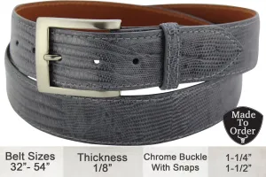 Men's Gray Lizard Skin Designer Full Grain Leather Belt **Made To Order Allow 5 To 6 Weeks To Ship