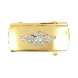 Navy Belt Buckle: Fleet Marine Force Officer - silver emblem on gold, female