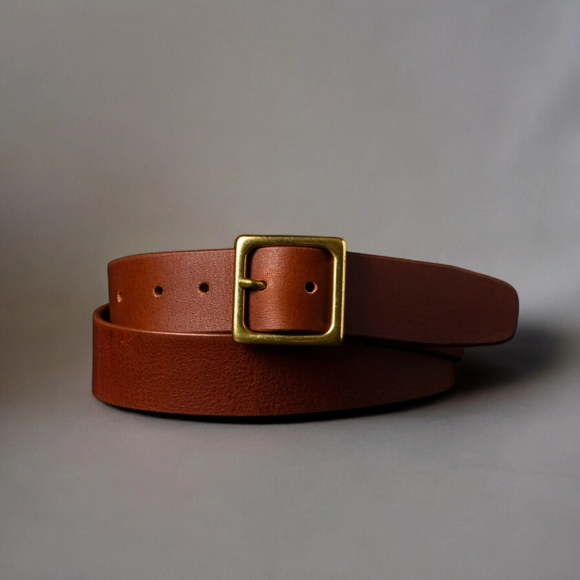 Sophie - Brown Leather Dress Belt with Gold Square Buckle - Made in Canada
