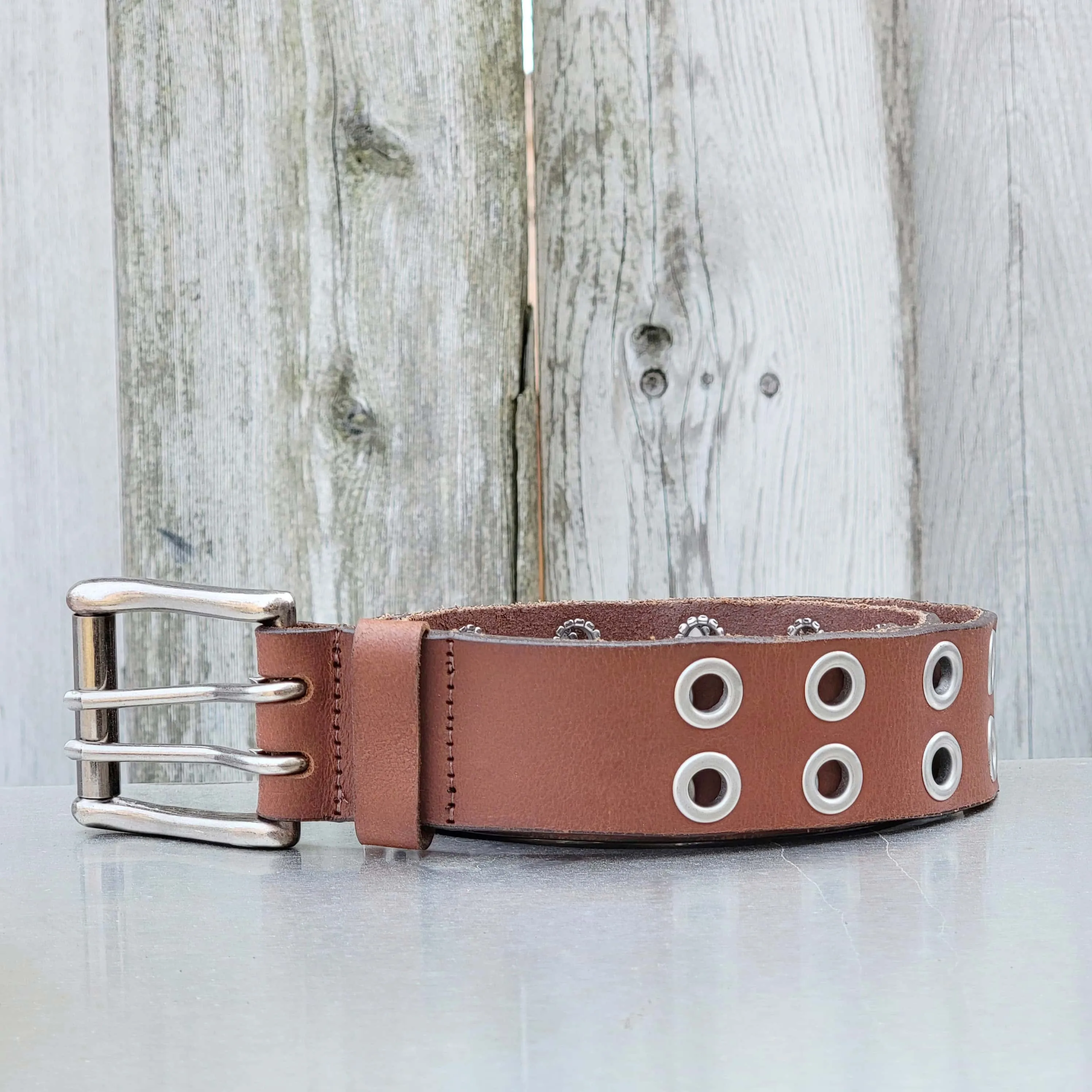 The Brixton Belt - Black Double Grommet 100 % Full Grain Leather Belt