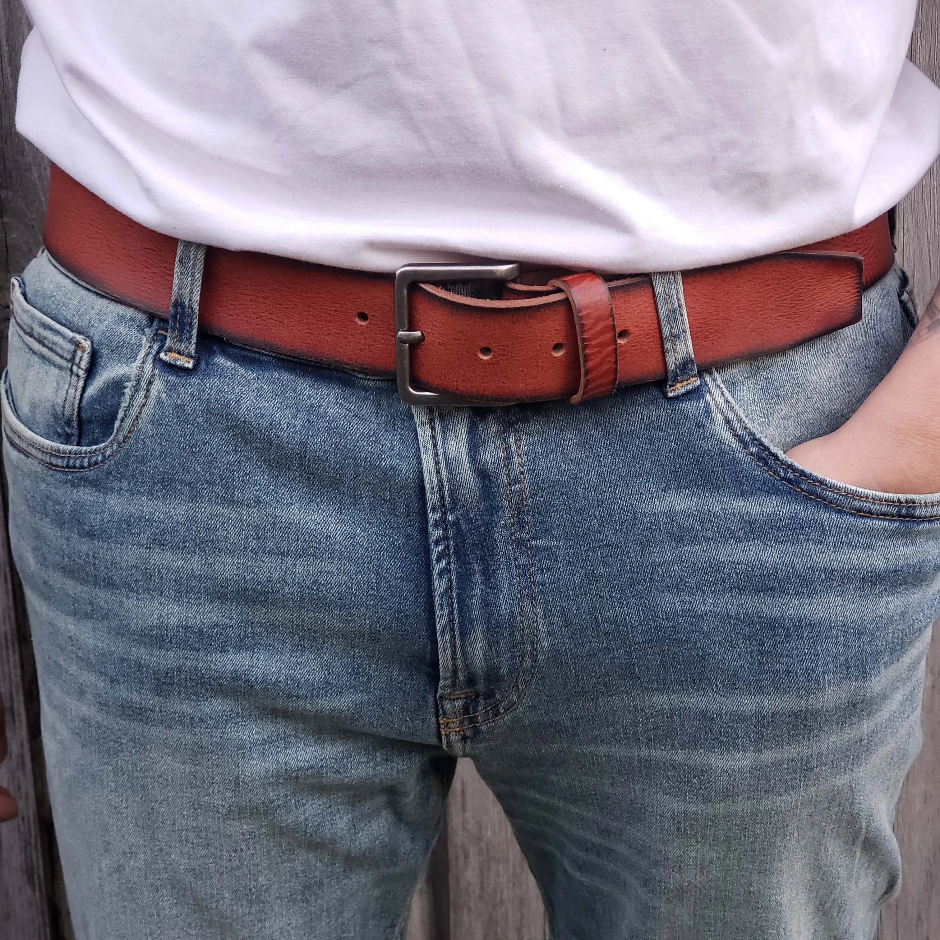 The Canyon Belt - Tan Leather Belt with Charred Edges