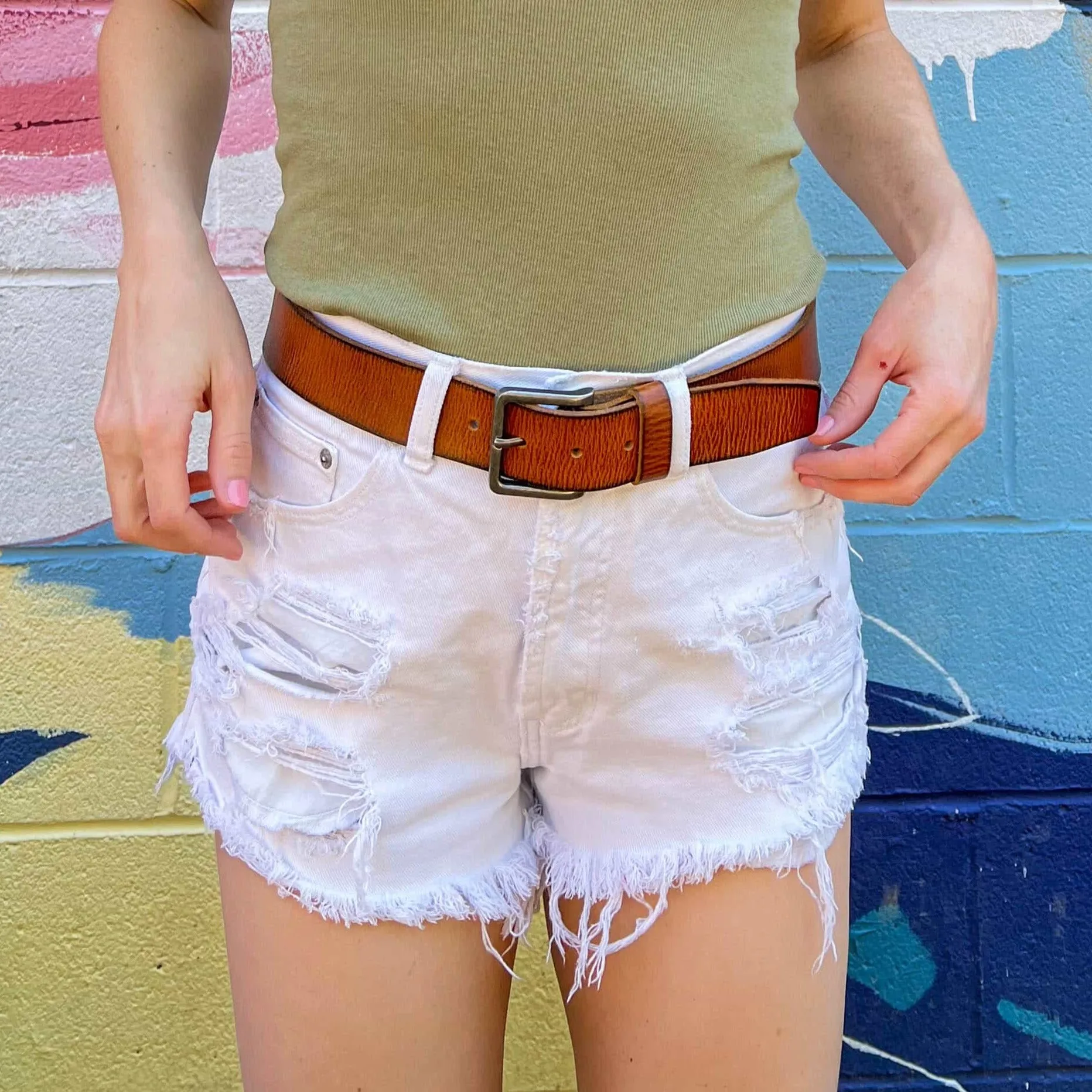 The Canyon Belt - Tan Women's Leather Belt with Charred Edges