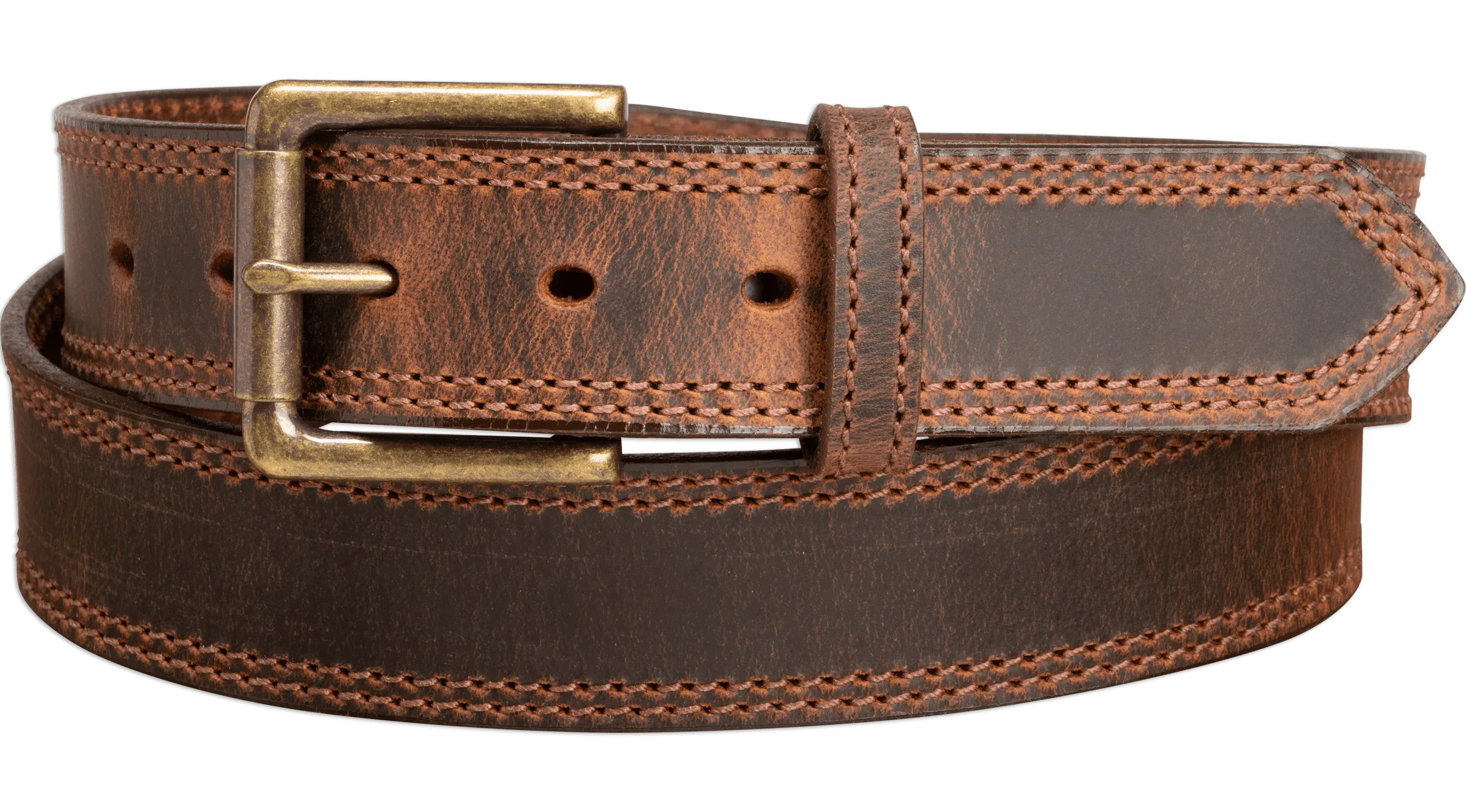 The Crazy Horse: Men's Oil Tanned Double Stitched Leather Belt 1.50" (Brown Colored Thread)