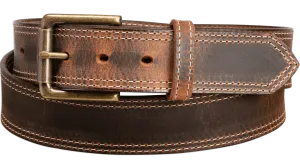 The Crazy Horse: Men's Oil Tanned Double Stitched Leather Belt 1.50" (White Colored Thread)