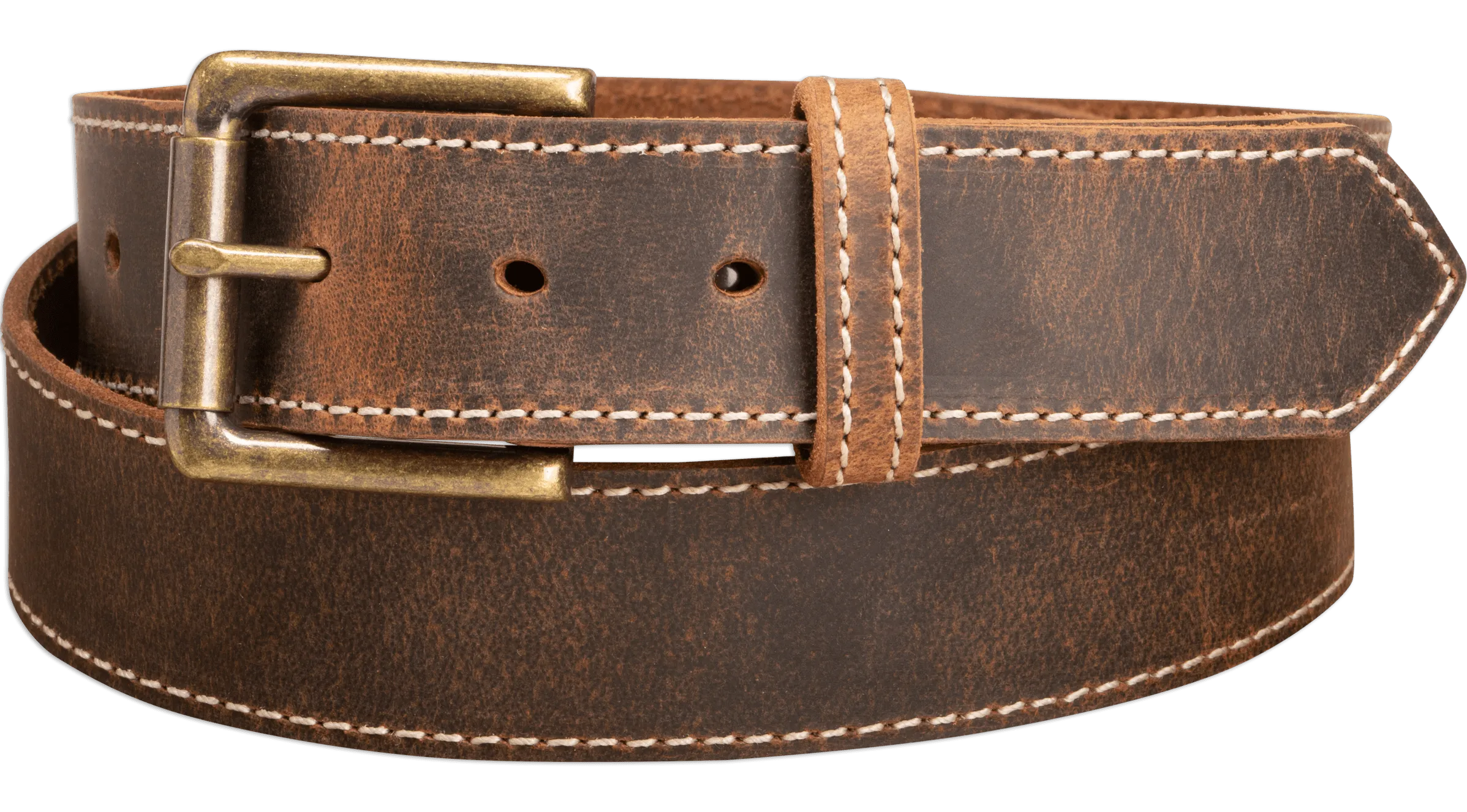 The Crazy Horse: Men's Oil Tanned Stitched Leather Belt 1.50" With Scalloped Ends