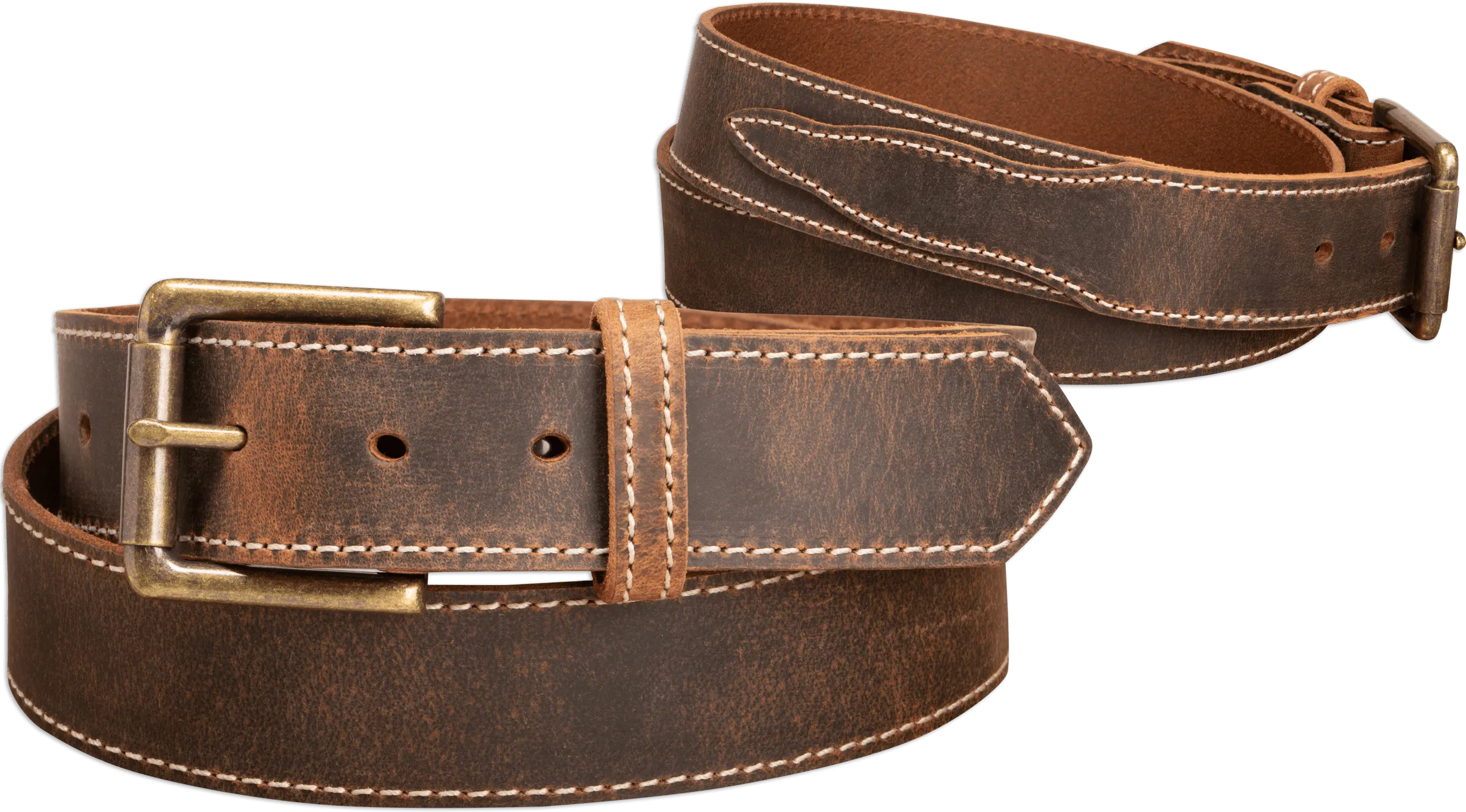 The Crazy Horse: Men's Oil Tanned Stitched Leather Belt 1.50" With Scalloped Ends