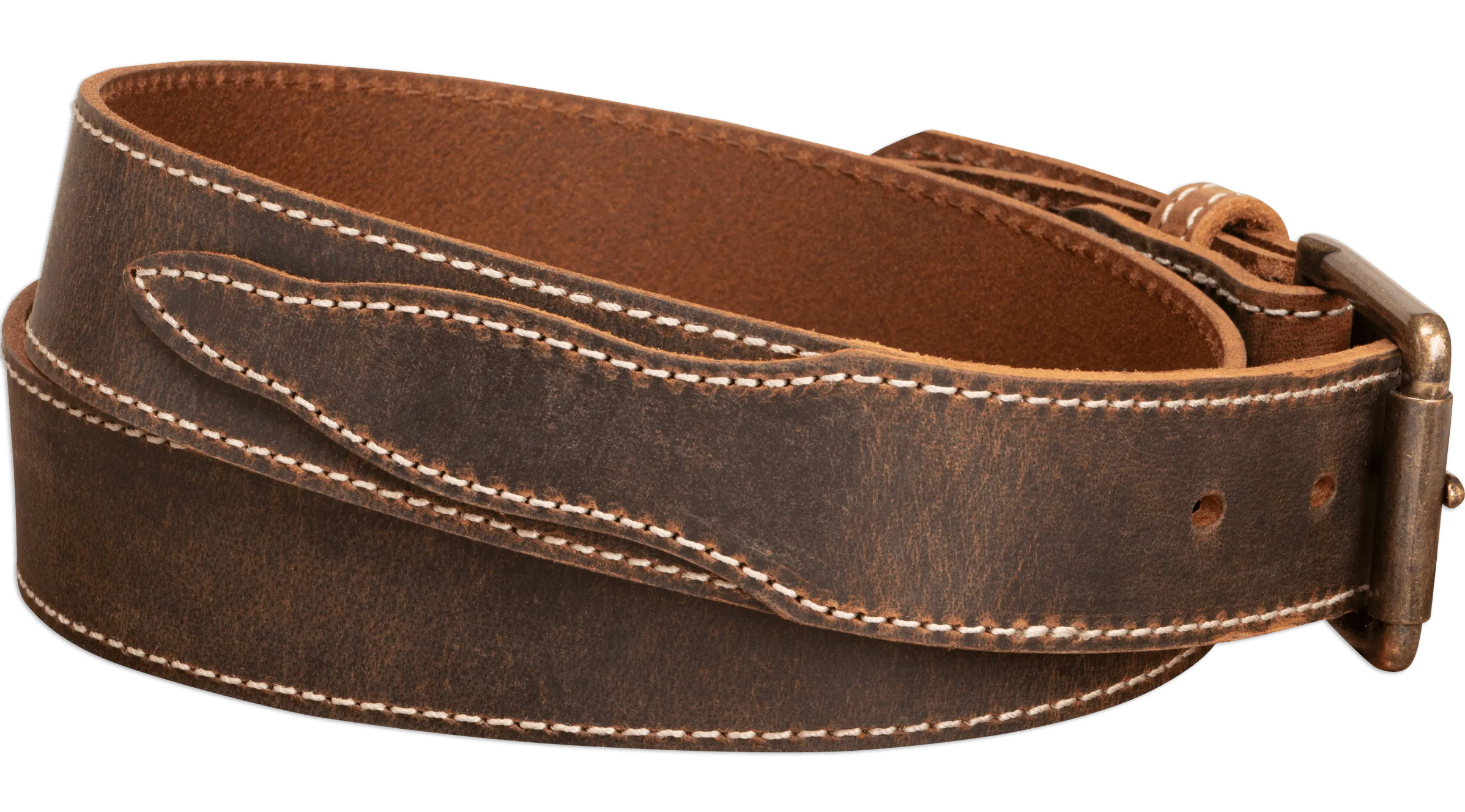 The Crazy Horse: Men's Oil Tanned Stitched Leather Belt 1.50" With Scalloped Ends