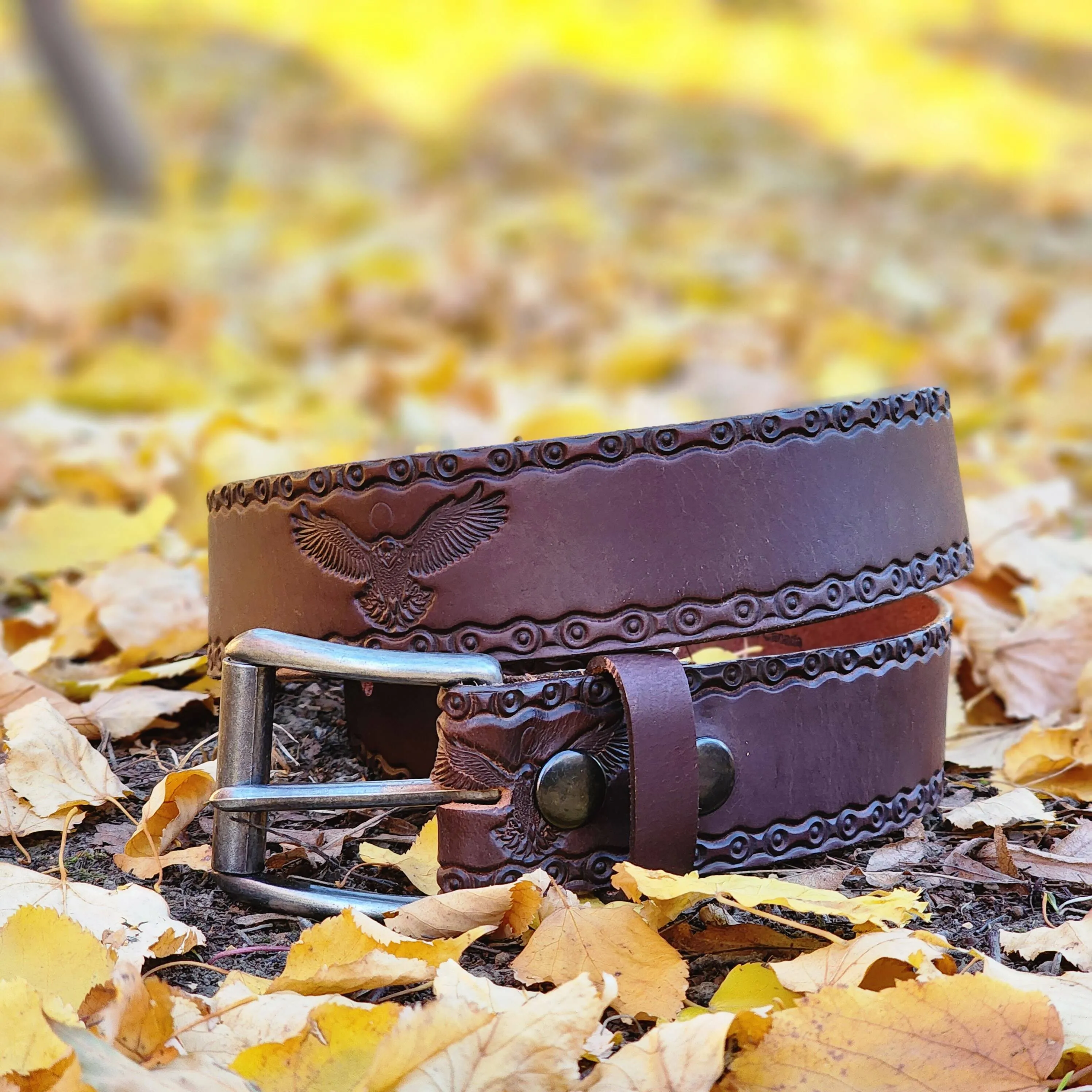 The Eagle Belt- Black Chain Link Embossed 100% Real Leather Belt