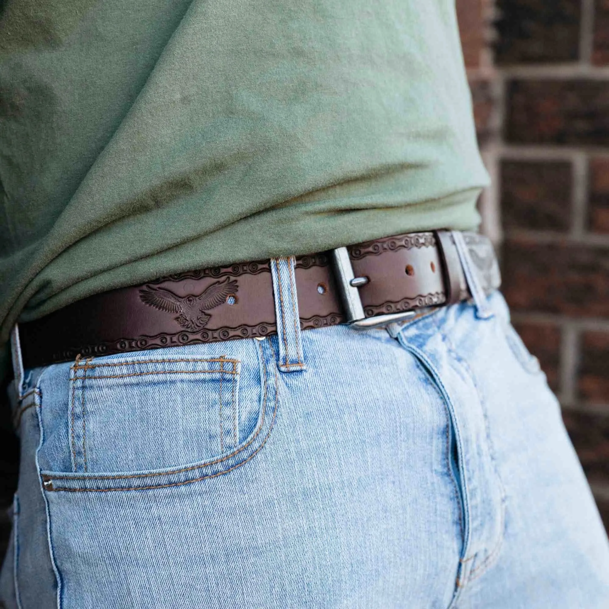 The Eagle Belt- Black Chain Link Embossed 100% Real Leather Belt