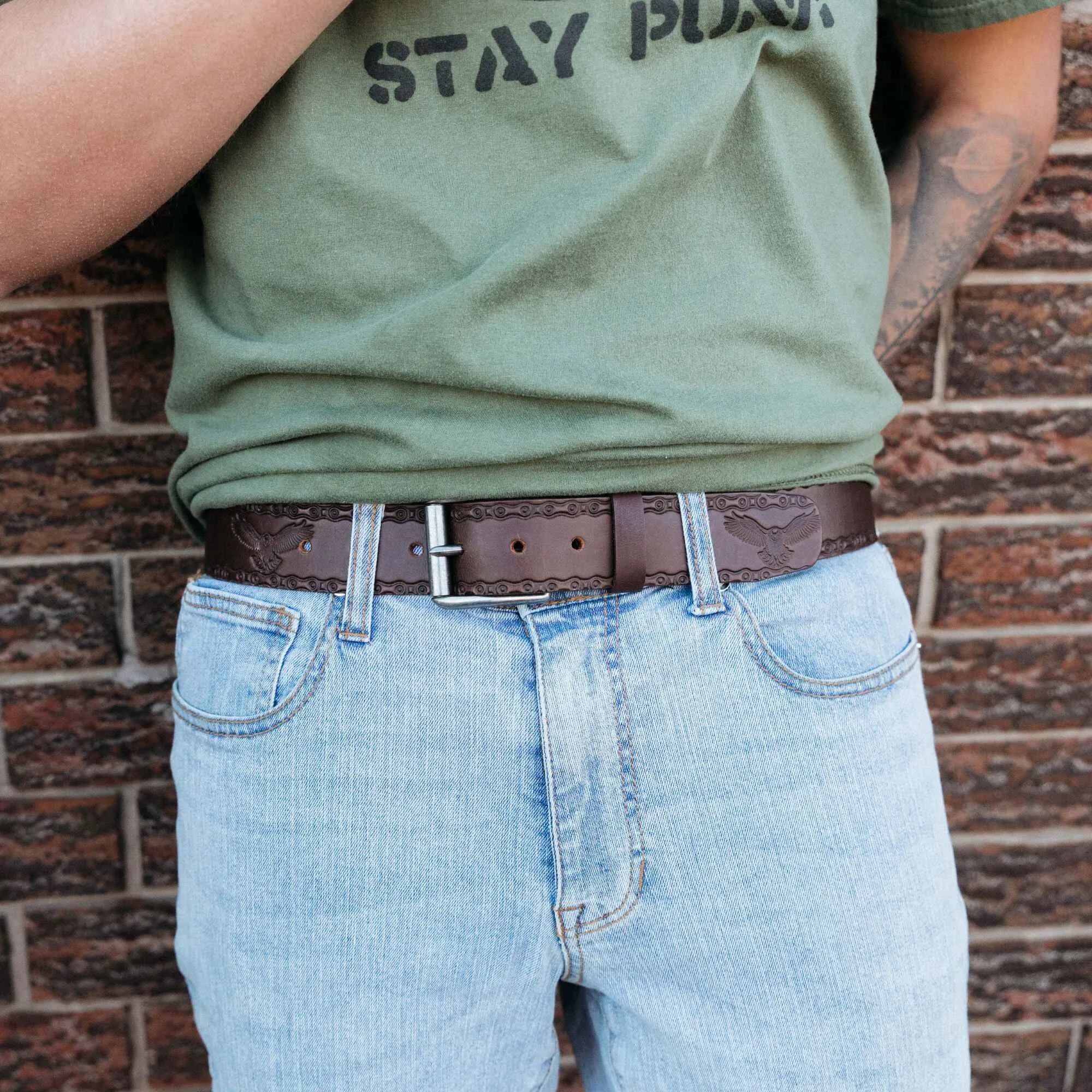 The Eagle Belt- Black Chain Link Embossed 100% Real Leather Belt
