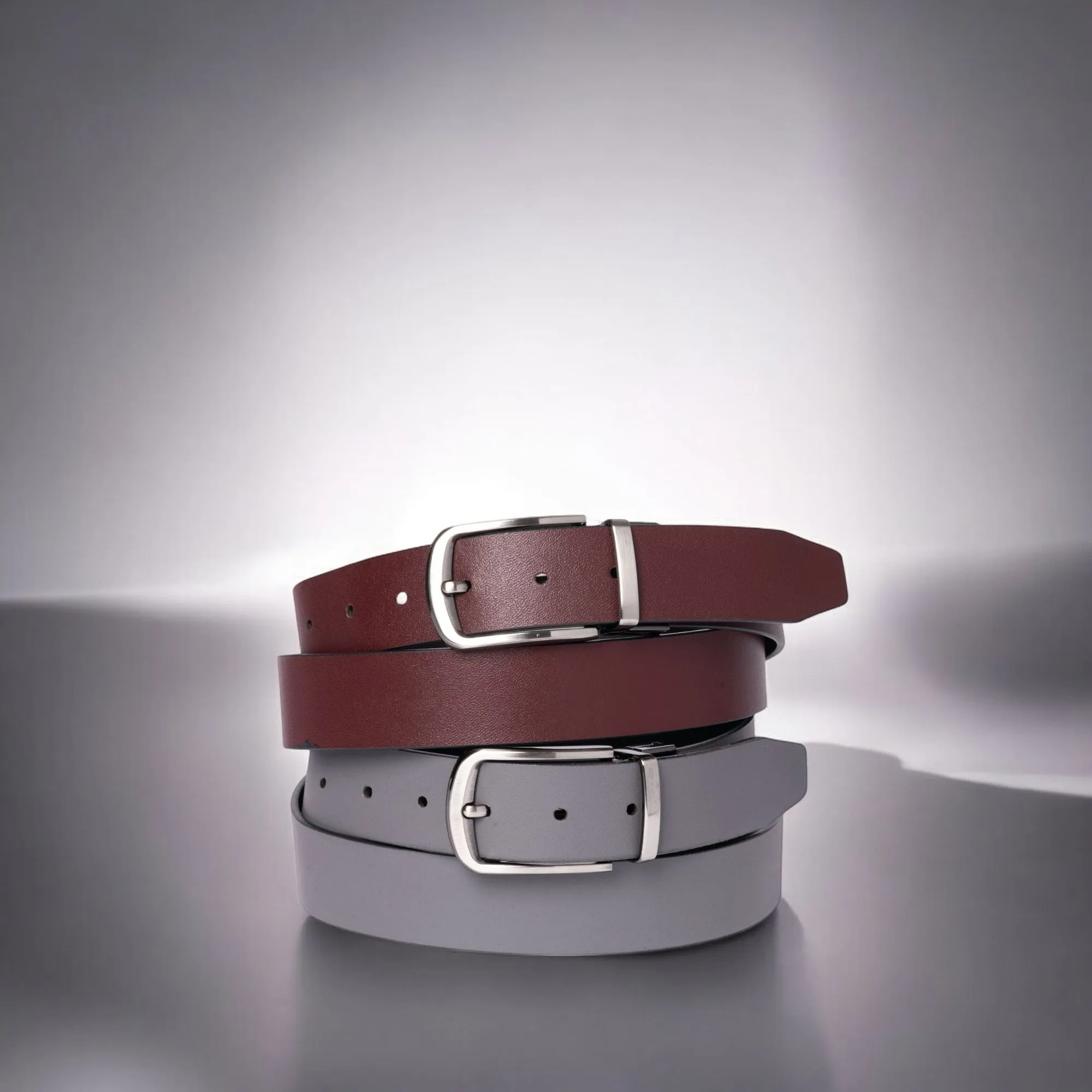 The Harvey Dent Belts- Black / Burgundy and Black/ Grey 2 pc Gift Set