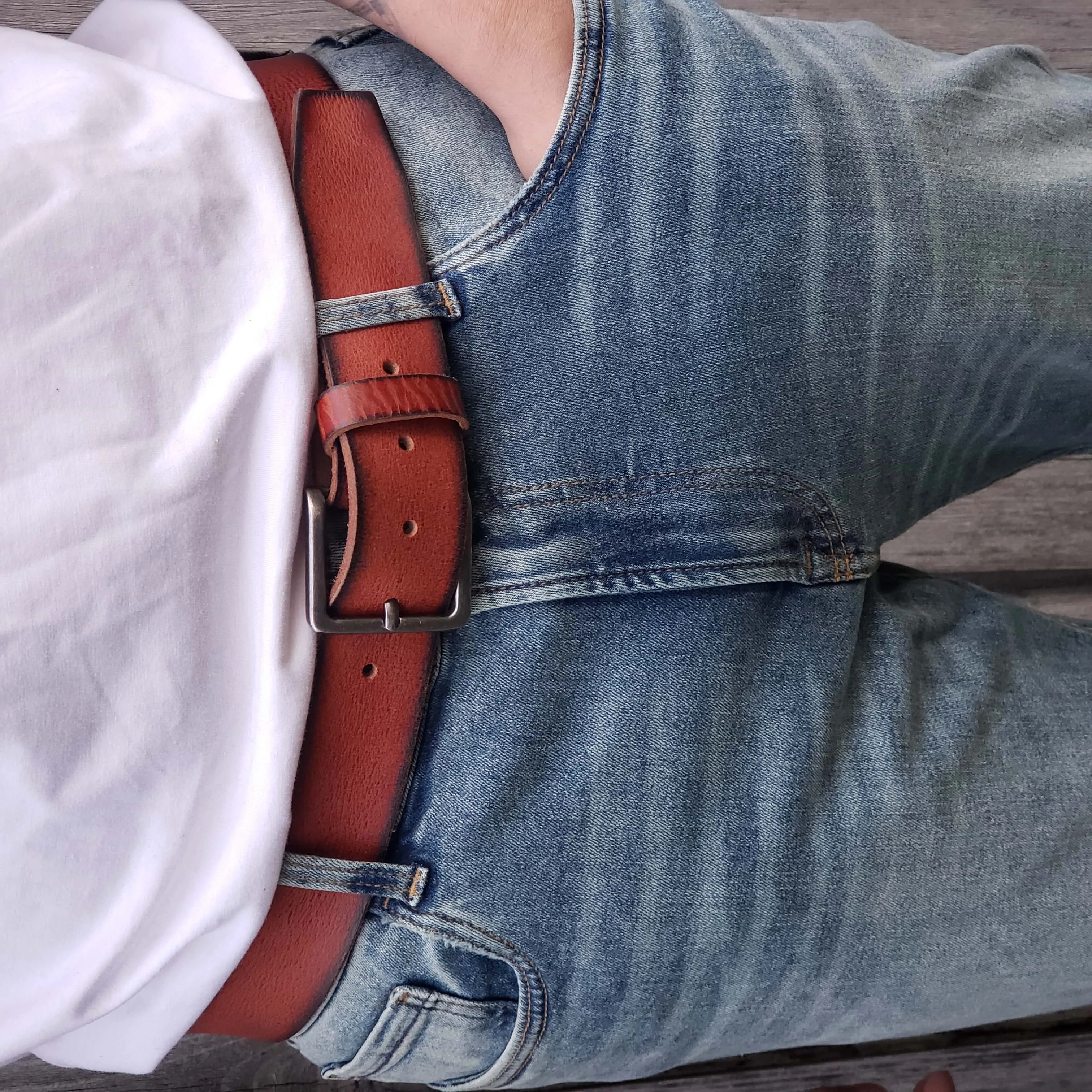 The Mountain Belt - Grey Leather Belt with Charred Edges