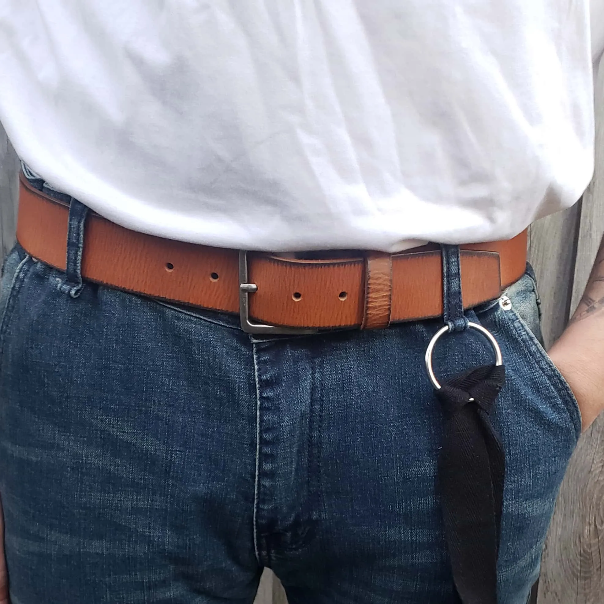 The Mountain Belt - Grey Leather Belt with Charred Edges