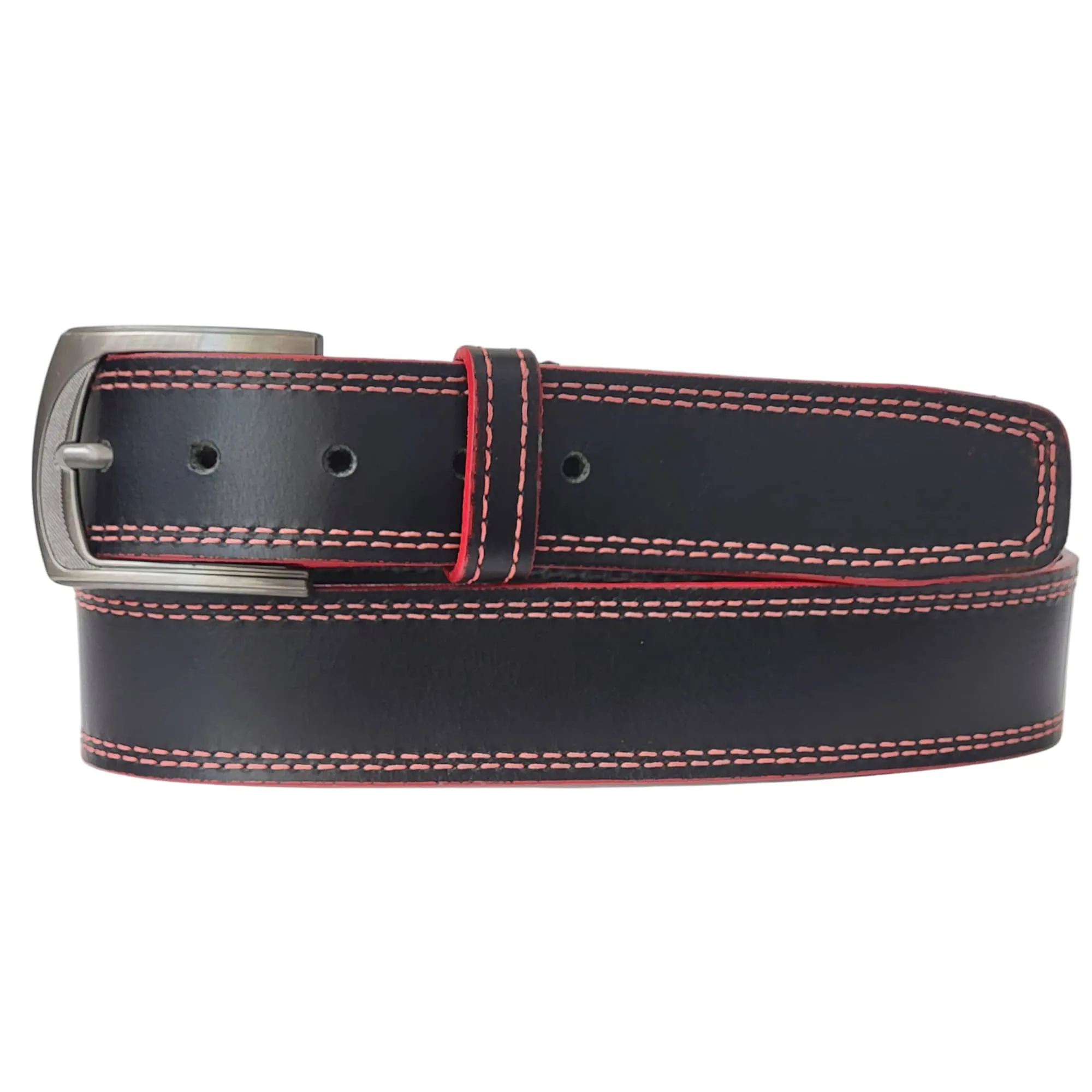 The Poseidon Belt - Black Full Grain Leather Belt with Blue Stitches