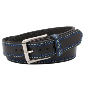 The SHELBY 1.5 Men's Black & Blue Leather Belt with Stainless Steel Buckle