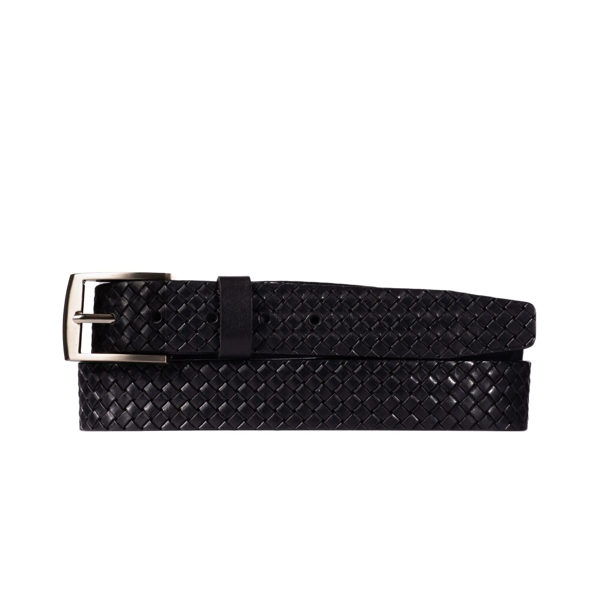 The Veneto Belt - Black Braided Embossed Full Grain Leather Belt