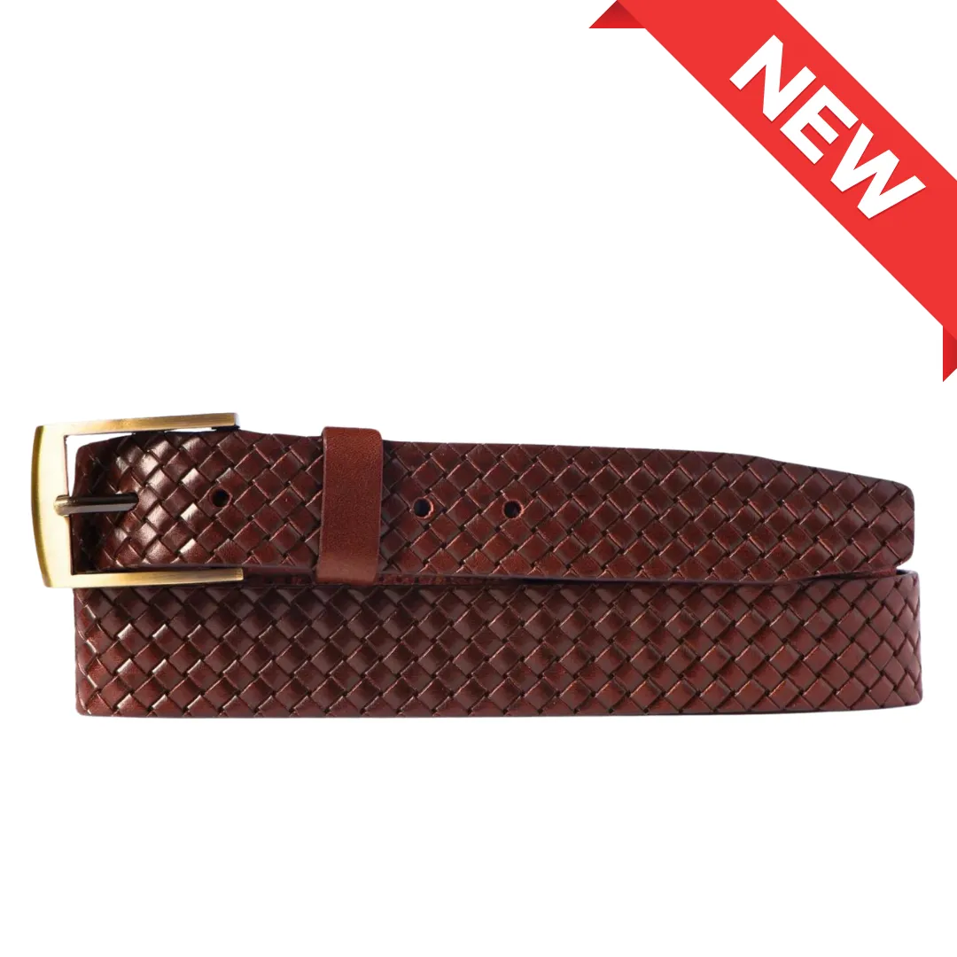 The Veneto Belt - Brown Braided Embossed Full Grain Leather Belt