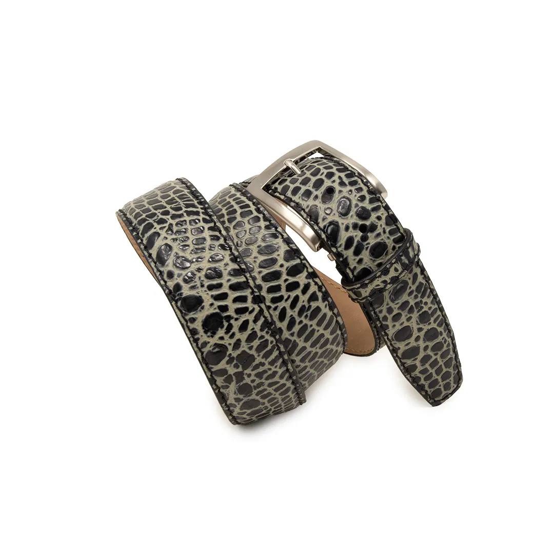 Two-Toned Mock Croc Belt - Black & Tan - 40mm - Up to 50"
